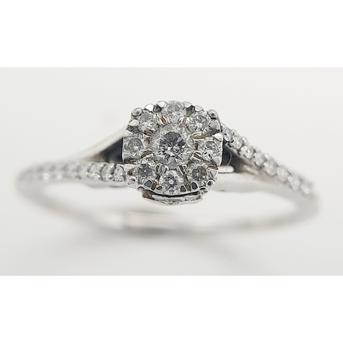 558 - A 9K WHITE GOLD DIAMOND RING 0.20CT 1.8G TOTAL WEIGHT, SIZE L. Ref: SC 2019