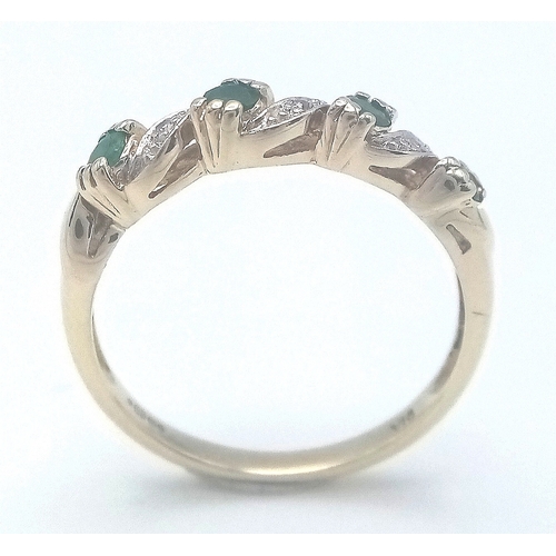 565 - A 9K YELLOW GOLD DIAMOND & EMERALD RING 2G TOTAL WEIGHT, SIZE M 1/2. Ref: SC 2024