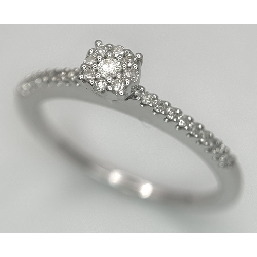 586 - A 9K WHITE GOLD DIAMOND RING 0.15CT, 2.2G TOTAL WEIGHT, SIZE P. Ref: 9255