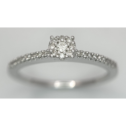 586 - A 9K WHITE GOLD DIAMOND RING 0.15CT, 2.2G TOTAL WEIGHT, SIZE P. Ref: 9255