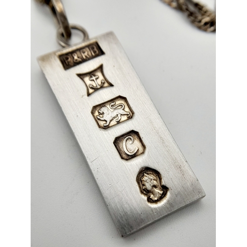 627 - A Vintage 1977 (Jubilee Year) Silver Ingot Pendant Necklace. 46cm Length Sterling Silver Twist Chain... 