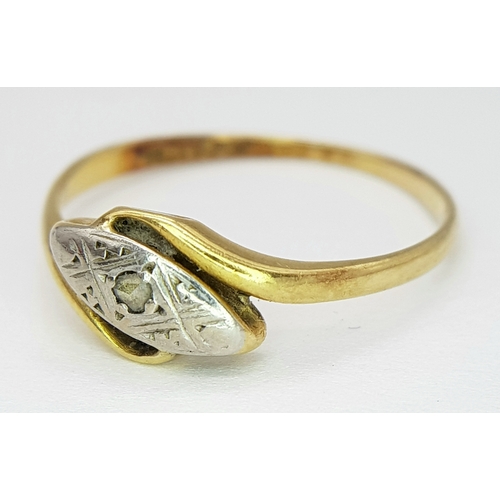 14 - Antique 18 CARAT GOLD RING with DIAMOND POINT set in PLATINUM MOUNT. Attractive crossover design. 2.... 