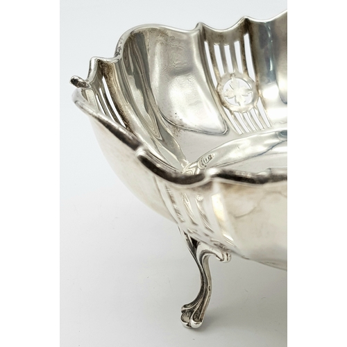 175 - Antique SOLID SILVER  SWEET/BON BON DISH. Beautiful classic design with scalloped edge and pierced p... 