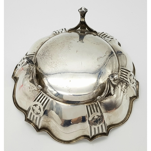 175 - Antique SOLID SILVER  SWEET/BON BON DISH. Beautiful classic design with scalloped edge and pierced p... 