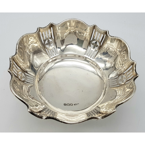 175 - Antique SOLID SILVER  SWEET/BON BON DISH. Beautiful classic design with scalloped edge and pierced p... 