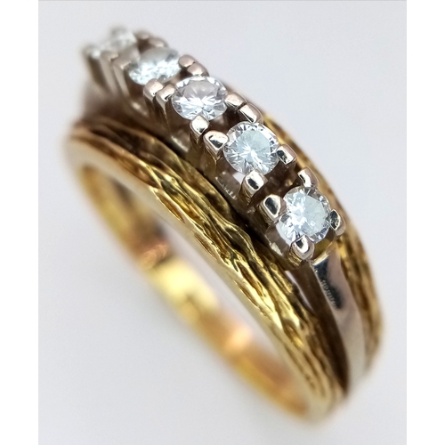 23 - A 14K Gold Five Stone Diamond Ring. Size P. 5.7g.