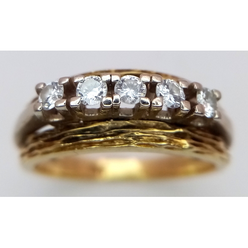 23 - A 14K Gold Five Stone Diamond Ring. Size P. 5.7g.