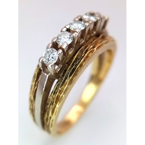 23 - A 14K Gold Five Stone Diamond Ring. Size P. 5.7g.