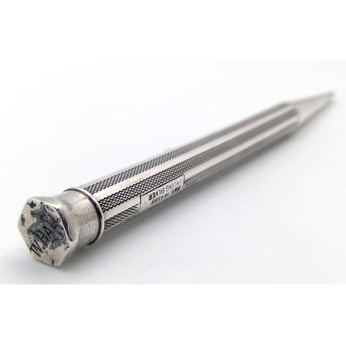 392 - Vintage SOLID SILVER PROPELLING PENCIL. Attractive engine turned design. Made by the company ‘Bakers... 