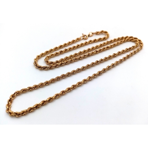 560 - Classic 9 CARAT GOLD ROPE NECKLACE. Fully hallmarked. Longer length at 59 cm. Approx 5.4 grams. Ref:... 