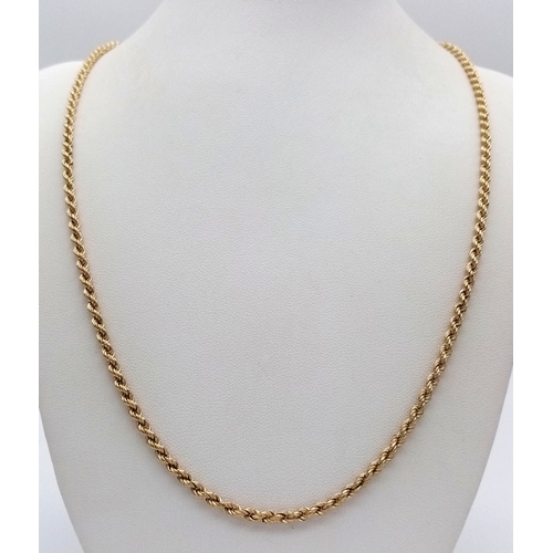 560 - Classic 9 CARAT GOLD ROPE NECKLACE. Fully hallmarked. Longer length at 59 cm. Approx 5.4 grams. Ref:... 