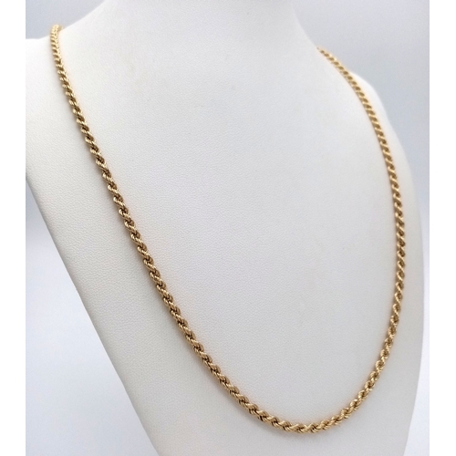 560 - Classic 9 CARAT GOLD ROPE NECKLACE. Fully hallmarked. Longer length at 59 cm. Approx 5.4 grams. Ref:... 