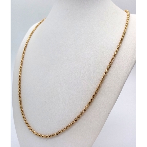 560 - Classic 9 CARAT GOLD ROPE NECKLACE. Fully hallmarked. Longer length at 59 cm. Approx 5.4 grams. Ref:... 