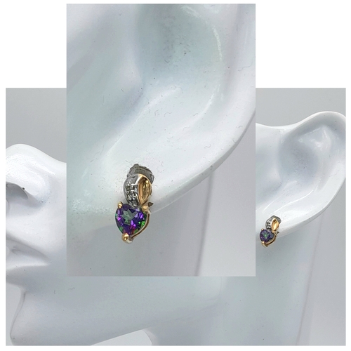 571 - A Pair of 9 Carat yellow Gold Mystic Topaz and Diamond Set Stud Earrings 1.2cm Length. Set with 5mm ... 