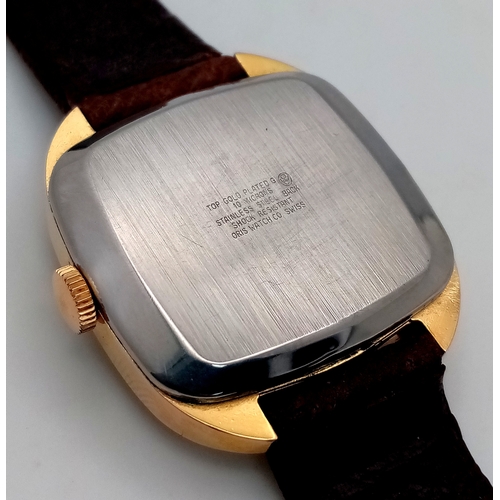 585 - A Vintage Gold-Plated Square Face Oris Manual Wind Date Watch. 31mm Case, Working and Comes in Origi... 