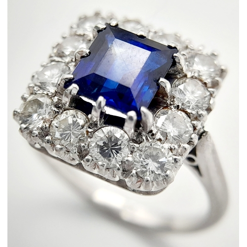 603 - A Vintage Silver Sapphire and Diamond Set Ring Size L. The Ring is set with a 6mm Square Cut Blue Sa... 