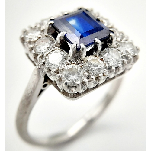 603 - A Vintage Silver Sapphire and Diamond Set Ring Size L. The Ring is set with a 6mm Square Cut Blue Sa... 