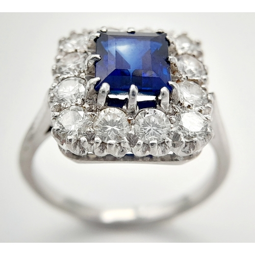 603 - A Vintage Silver Sapphire and Diamond Set Ring Size L. The Ring is set with a 6mm Square Cut Blue Sa... 