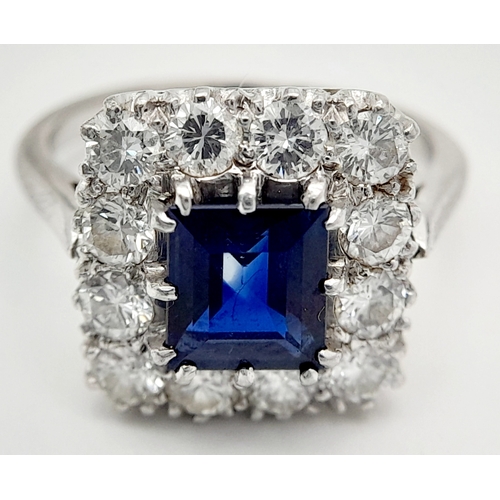 603 - A Vintage Silver Sapphire and Diamond Set Ring Size L. The Ring is set with a 6mm Square Cut Blue Sa... 