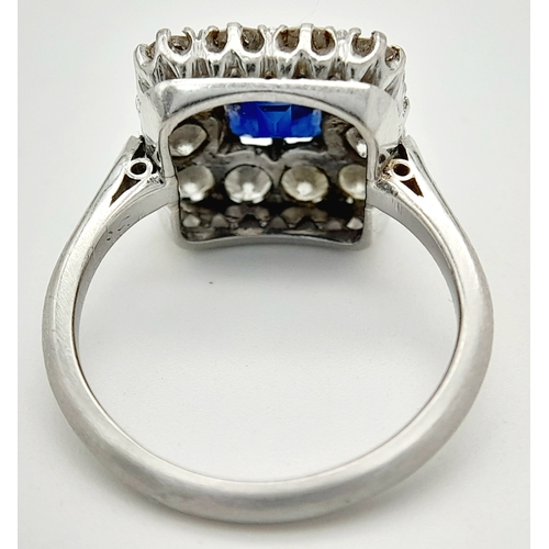 603 - A Vintage Silver Sapphire and Diamond Set Ring Size L. The Ring is set with a 6mm Square Cut Blue Sa... 