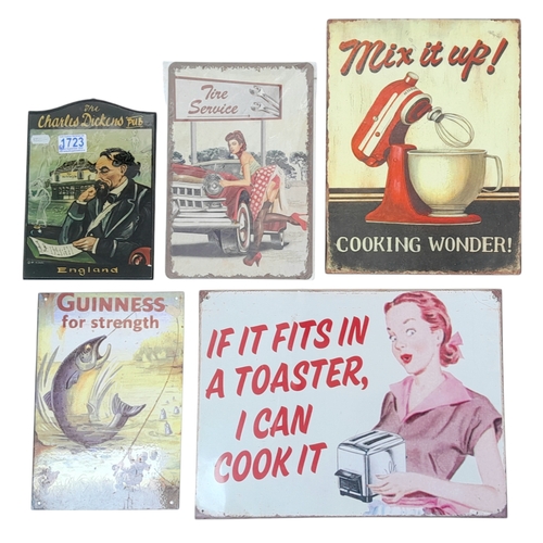 637 - Selection of Vintage METAL SIGNS to include GUINESS, CHARLES DICKENS, etc. Please see all pictures.