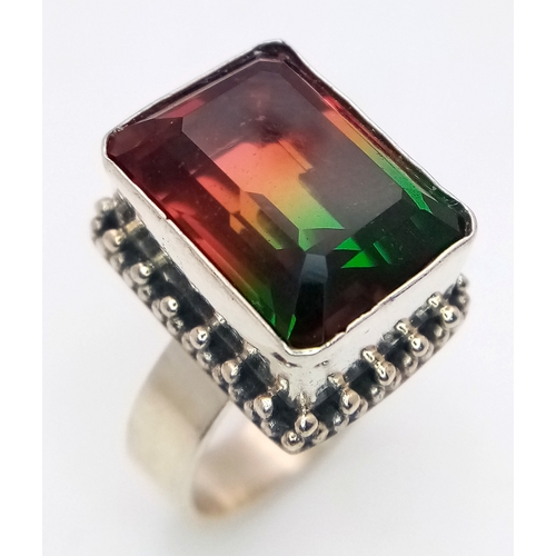 676 - An Impressive Vintage Sterling Silver and Elbaite Set Ring Size Q. The ring is set with a high mount... 