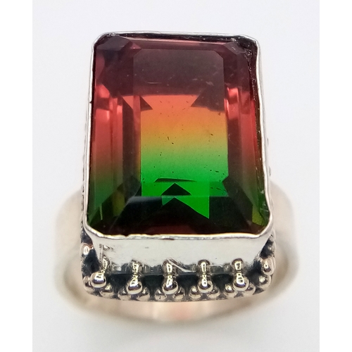 676 - An Impressive Vintage Sterling Silver and Elbaite Set Ring Size Q. The ring is set with a high mount... 