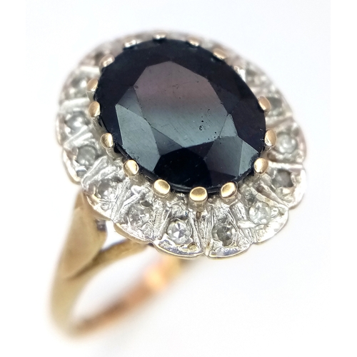 679 - A Beautiful 9 CARAT GOLD ,SPINEL and DIAMOND RING in Classic ‘DIANA’ Style. Having an oval cut SPINE... 