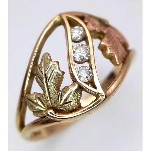 686 - Extremely cute and pretty 2 colour GOLD and DIAMOND RING. Having 2 x leaves in cut out style with a ... 