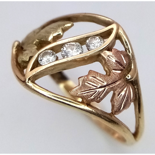 686 - Extremely cute and pretty 2 colour GOLD and DIAMOND RING. Having 2 x leaves in cut out style with a ... 