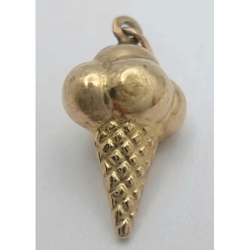 740 - A 9K YELLOW ICE CREAM CONE CHARM 1CM x 2CM, 0.4G TOTAL WEIGHT. Ref: SC 2021