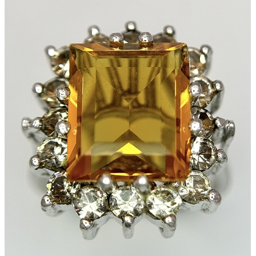 760 - An Impressive Danish Silver Citrine and Clear Stone Ring Size M. The Ring is Set with a 1.2cm Long R... 