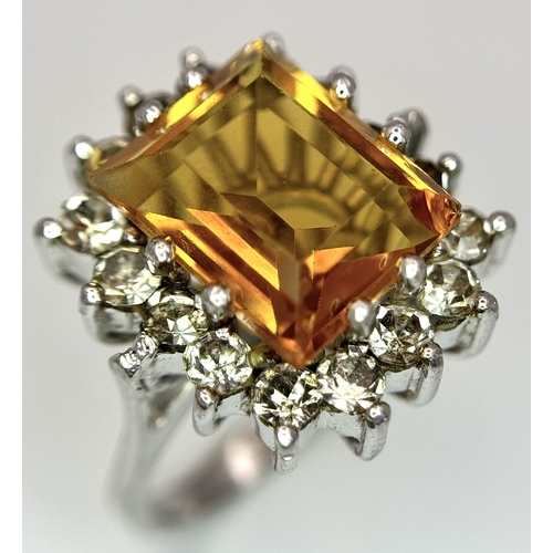 760 - An Impressive Danish Silver Citrine and Clear Stone Ring Size M. The Ring is Set with a 1.2cm Long R... 