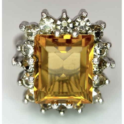 760 - An Impressive Danish Silver Citrine and Clear Stone Ring Size M. The Ring is Set with a 1.2cm Long R... 