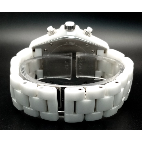 92 - A Chanel J12 Automatic Diamond Ladies Chronograph Watch. White ceramic bracelet. White ceramic and s... 