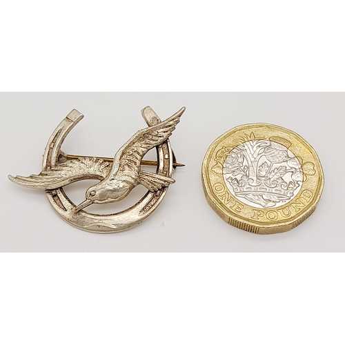 1091 - A Vintage Sterling Silver Bird and Lucky Horseshoe Brooch 3.5cm Width. Gross Weight 4.45 Grams