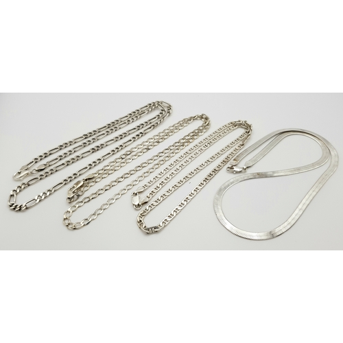 323 - Four Attractive Solid Silver 925 Necklaces, Various Styles, 40-50cm, Total weight: 45.3 grams. All i... 