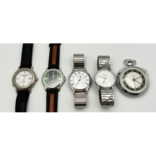 662 - A Parcel of Four Good Men’s Quartz Sports and Dress Watches and One Manual Wind Vintage Stop Watch. ... 