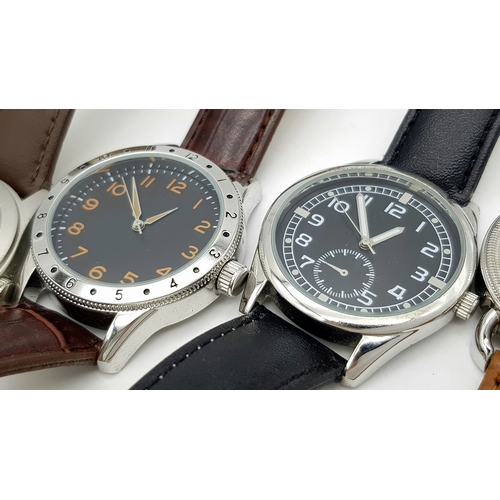 746 - A Parcel of Five  Military designed Watches Comprising: 1) British Army, 2)German Airman, 3)  French... 