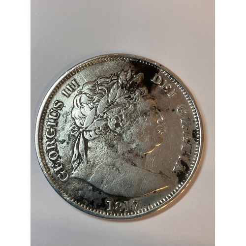 322 - 1817 GEORGE III SILVER HALF CROWN. Bullhead with full bust. A High Grade Coin but dirty. Could you u... 