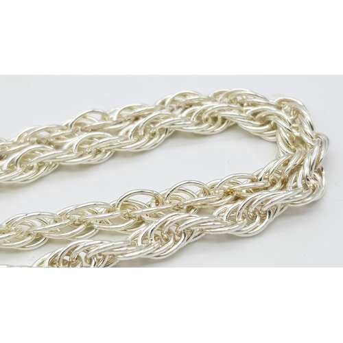 1143 - A set of beautiful Solid Silver 925 Rope Necklace and Bracelet, Total weight: 30.2 grams, 19 and 45c... 