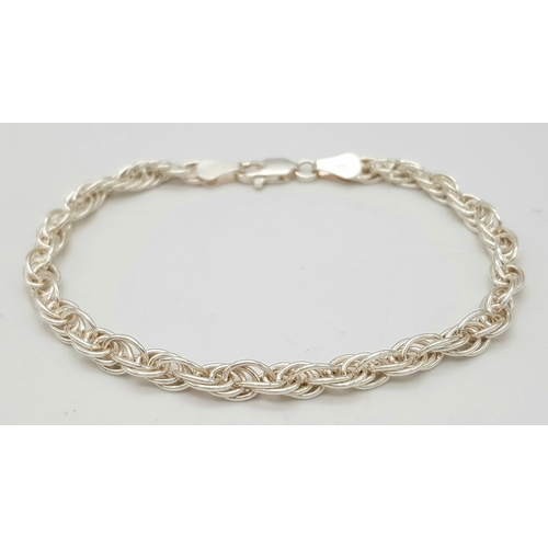 1143 - A set of beautiful Solid Silver 925 Rope Necklace and Bracelet, Total weight: 30.2 grams, 19 and 45c... 