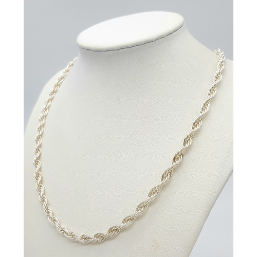 1143 - A set of beautiful Solid Silver 925 Rope Necklace and Bracelet, Total weight: 30.2 grams, 19 and 45c... 