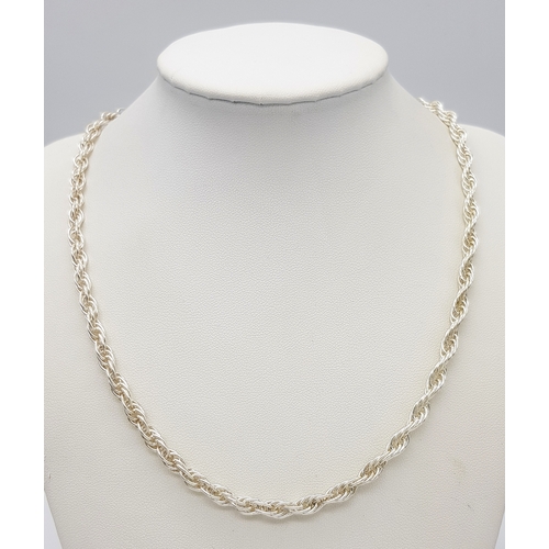 1143 - A set of beautiful Solid Silver 925 Rope Necklace and Bracelet, Total weight: 30.2 grams, 19 and 45c... 