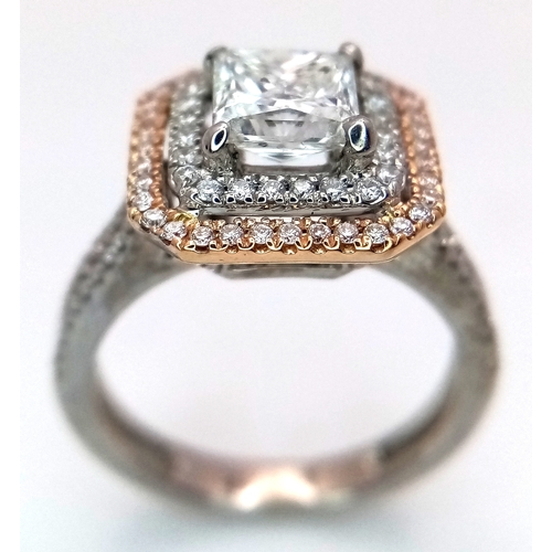 501 - A GIA Certified 18K White Gold and Diamond Ring. A modified square brilliant cut 0.97ct diamond of S... 