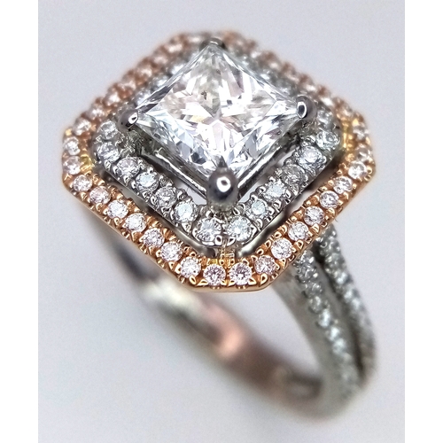 501 - A GIA Certified 18K White Gold and Diamond Ring. A modified square brilliant cut 0.97ct diamond of S... 