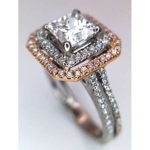 501 - A GIA Certified 18K White Gold and Diamond Ring. A modified square brilliant cut 0.97ct diamond of S... 