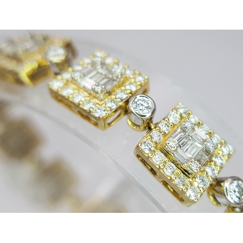 58 - A Stunning WGI Certified 18K Yellow Gold Bracelet set with 293 Brilliant Round Cut and 84 Baguette C... 