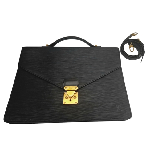 587 - A Louis Vuitton Epi Serviette Ambassador Business Bag. Black epi leather exterior, features gold-ton... 