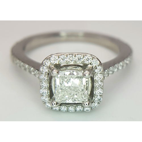 656 - A GIA Certified 950 Platinum Diamond Ring. A 0.90ct Brilliant Modified Square Cut Diamond with SI1 c... 